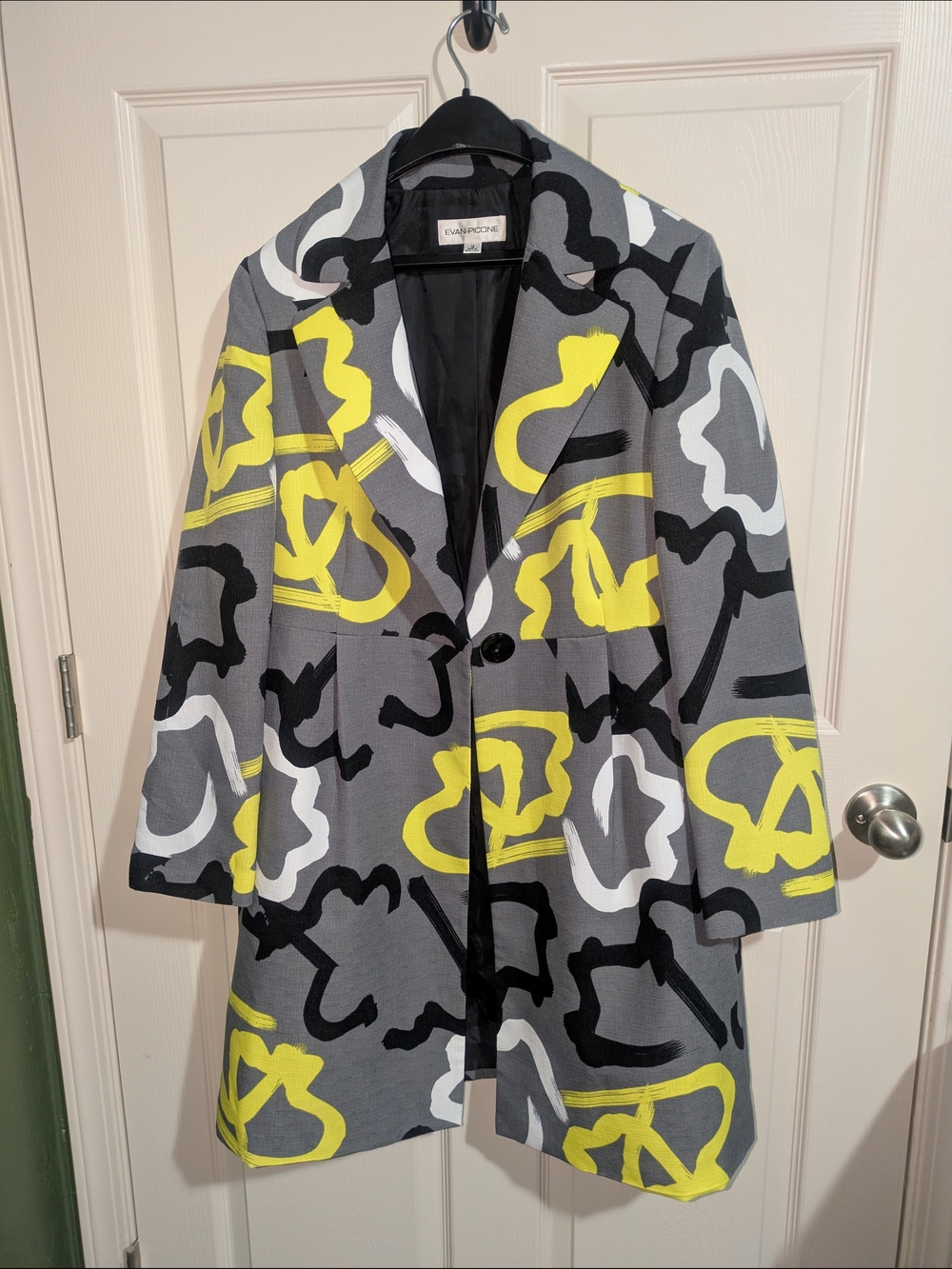 Evan Picone Gray & Yellow Abstract Print Women's Coat